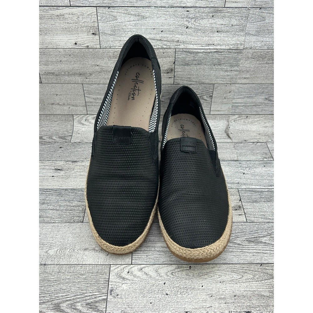 Clarks Collection Women Black Textured Espadrille Slip On Shoes Sz 9M